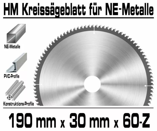 ALU Hartmetall Kreissägeblatt 190 mm x 30 x 60-Z Negativ Aluminium NE-Metall XT