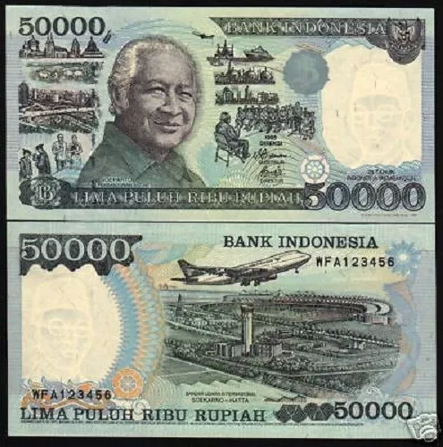 INDONESIA 50000 RUPIAH P-136 1998 RADAR Serial # 123456  AIRPLANE UNC MONEY NOTE