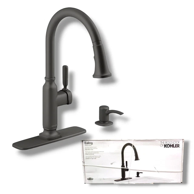 Kohler BLK Ealing Pull-down kitchen sink faucet w/ soap dispenser(R28703-SD-BL)
