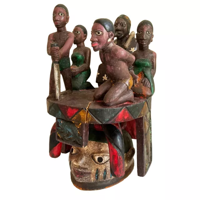 VTG Yoruba Gelede Helmet Mask Carved Wood Nigeria African Art BIG Tribe Figures