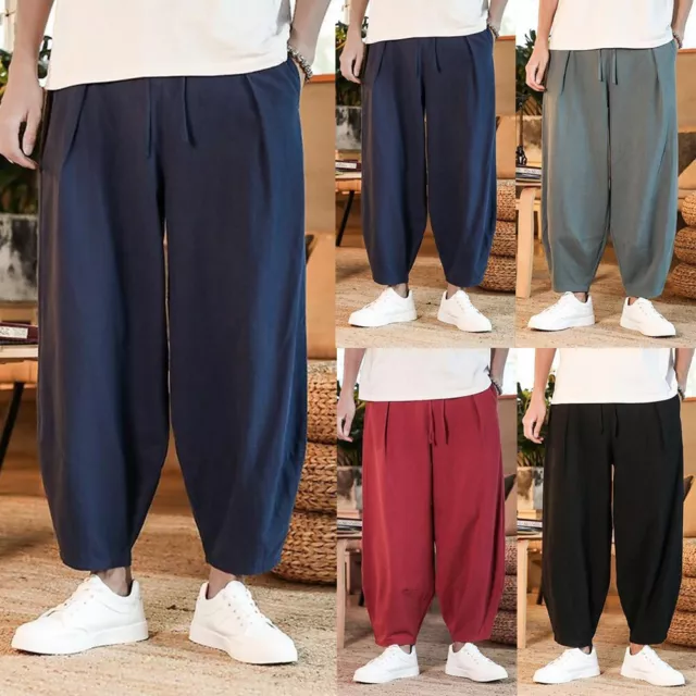 Pantalon en lin élégant et ample pour hommes pantalon de bas harem confortable