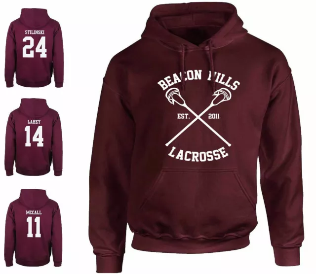 Felpa BEACON HILLS LACROSSE LAHEY 14 BORDEAUX con cappuccio teen wolf stilinski