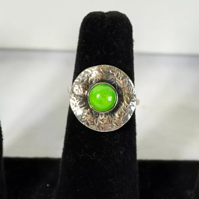 Green Turquoise Cabochon Ring 925 Sterling Silver VTG Native American Style