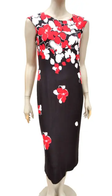 Precis - Womens Dress size 12 - Navy Red White Floral Jersey Sleeveless & Lined