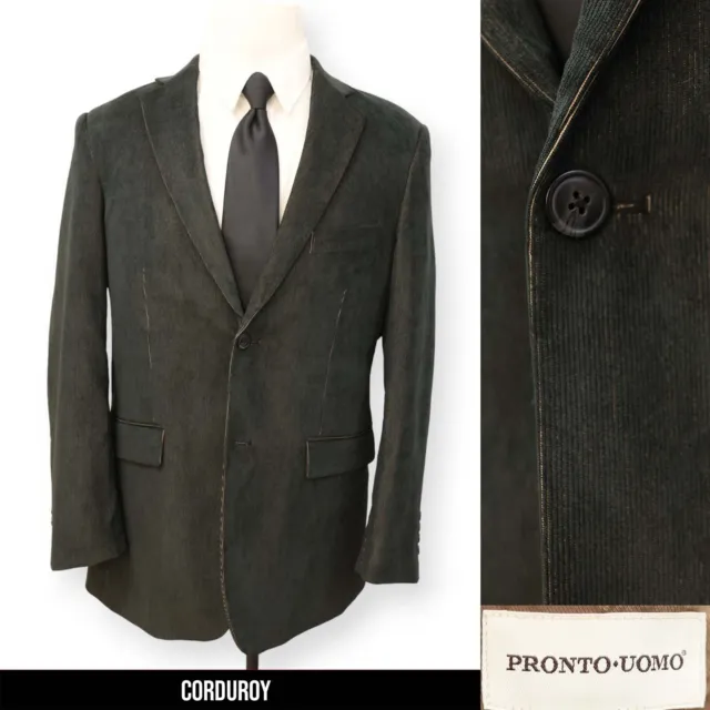 PRONTO UOMO MENS dark green / gold corduroy sport coat suit jacket ...
