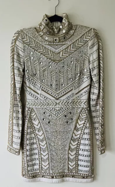 Peace + Love Missguided White Silver & Gold Embellished Mini Dress Size 8 UK