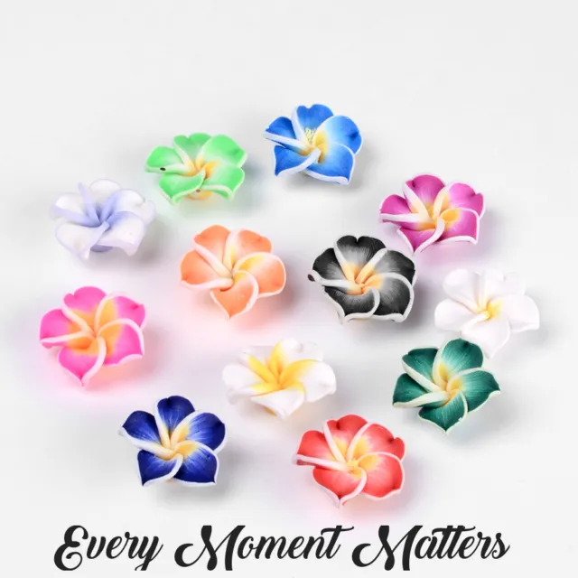 20 x POLYMER CLAY FLOWERS BEADS 20mm FLAT BACK Cabochons Various Colours
