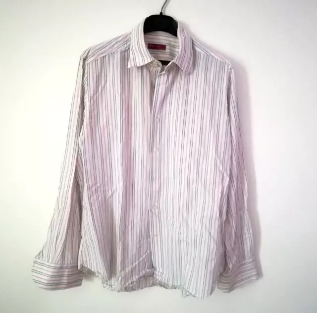 Camicia A Righe Blu Rosse  Da Uomo Lunghezza 70 Cm Elegante Abito Vestito