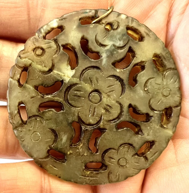 Antique/Vintage Carved Chinese Translucent Jade Hard Stone Good Luck Pendant