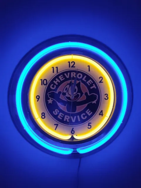 NEW Chevrolet Service Double Band Neon Clock / Neon Clocks / Chevy Neon Clocks
