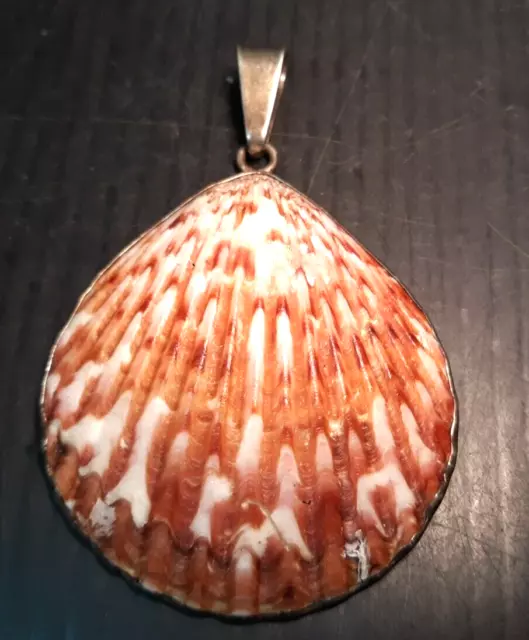 Antique Sterling Silver Mexico Shell Mounted Encased 925 ATI Maker 18.7g