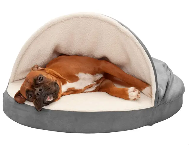Furhaven 35" round Memory Foam Dog Bed Sherpa & Suede Snuggery W/ Removable Wash