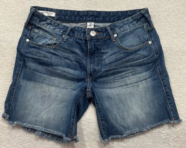 True Religion 30 Emma Midrise Bermuda Raw Hem Jean Shorts