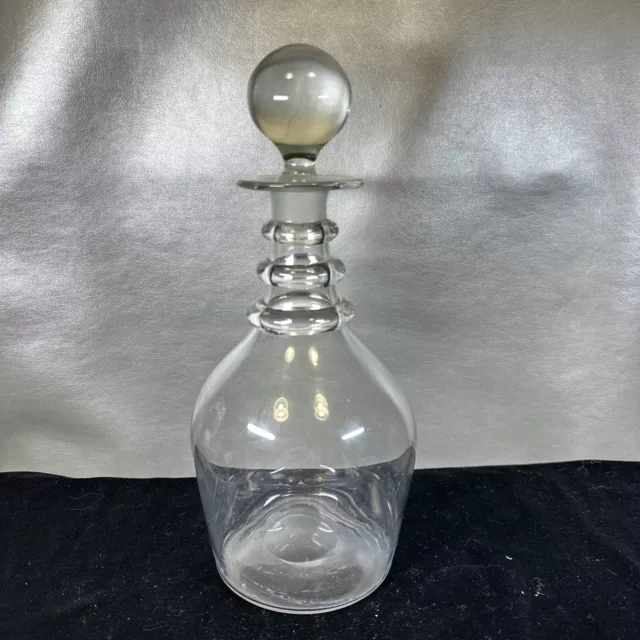 Antique Hand Blown Glass Ring, Neck Decanter + Stopper 10.75￼”