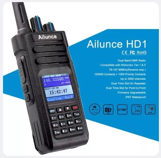 Ailunce HD-1 DMR Hand-Held  Dual Band Radio with GPS PROMISCUOUS MODE 2