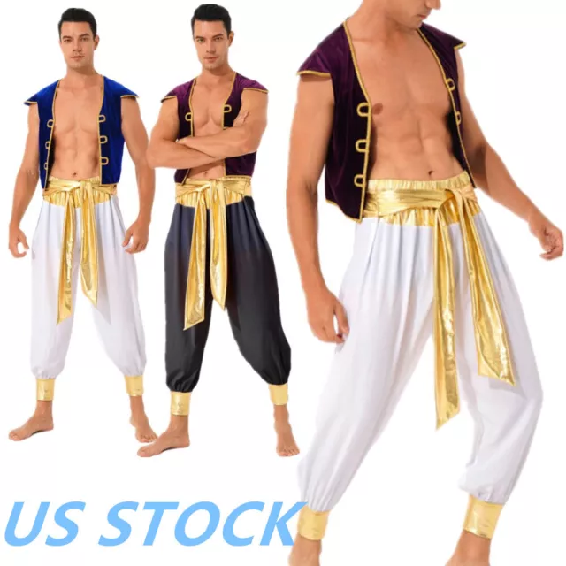 US Men 2pcs Arabian Prince Cosplay Costume Fancy Dress Outfits Clubwear Dress-up