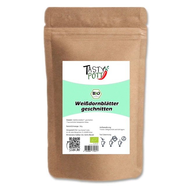 69,90 €/kg foglie di biancospino bio Tasty Pott tagliate 100 g bustine di tè alle erbe tè
