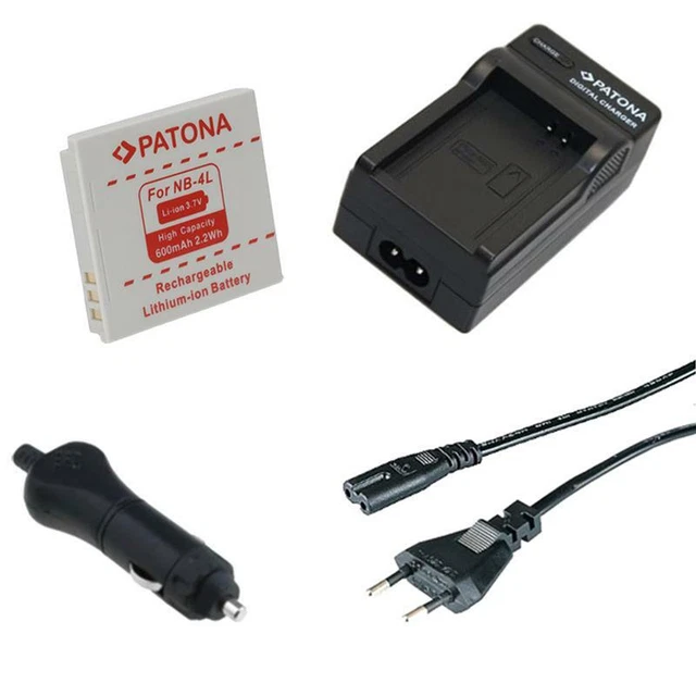 Batteria Patona + caricabatteria casa/auto per Canon Powershot SD200,SD300,SD400