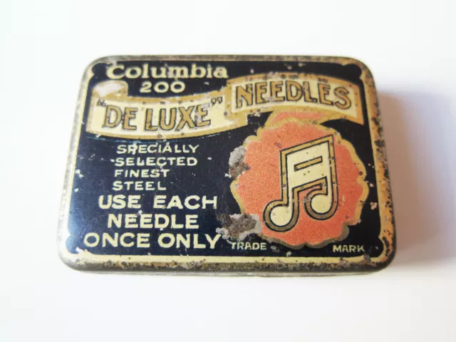 COLUMBIA DE LUXE NEEDLE CAN GRAMOPHONE - WITH NEEDLES! needle tin gramophone