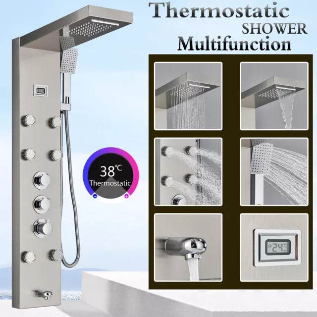 Colonne de Douche Thermostatique Acier Inox Panneau de douche 5 Fonctions Nickel