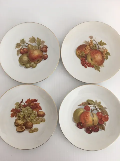 BAREUTHER WALDSASSEN Bavaria Germany 4 Plates Fruit Gold Trim Porcelain