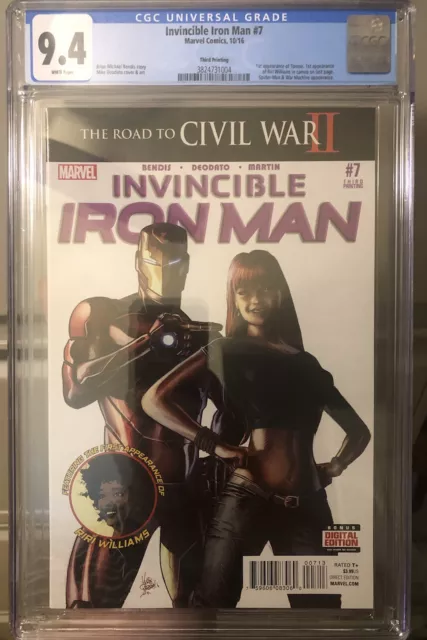 Iron Man 7 3rd Print CGC 9.4 1st Riri Williams IRONHEART! MCU/Disney+
