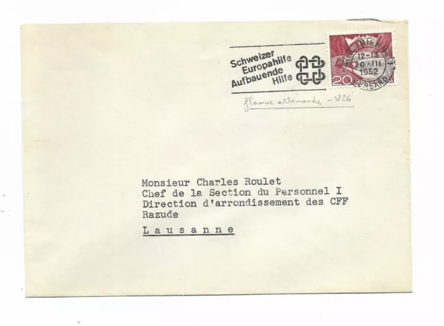 EU / SCHWEIZ / Mi.-Nr. 533 / 20.III.52 BIEL (BIENNE) 1 VERSAND Schweizer