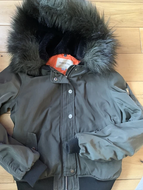 Girls green RIVER ISLAND hooded short parka coat, aged 11-12 yrs