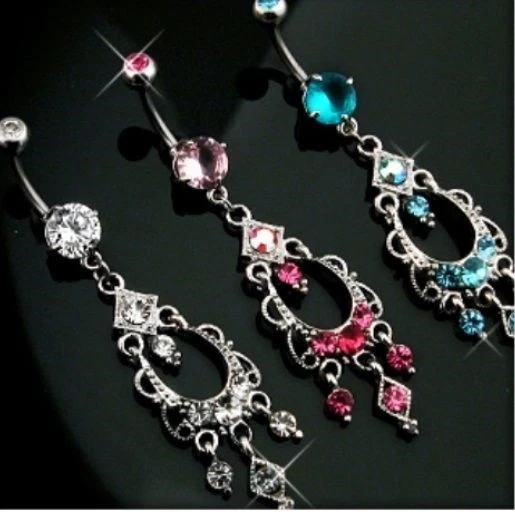 Fancy Gems Chandelier Belly Navel Ring Cz Dangle Button Piercing Jewelry B416