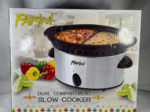 Parini Dual Compartment Slow Cooker Warmer Crock Pot 32 oz +Recipes[NIB]