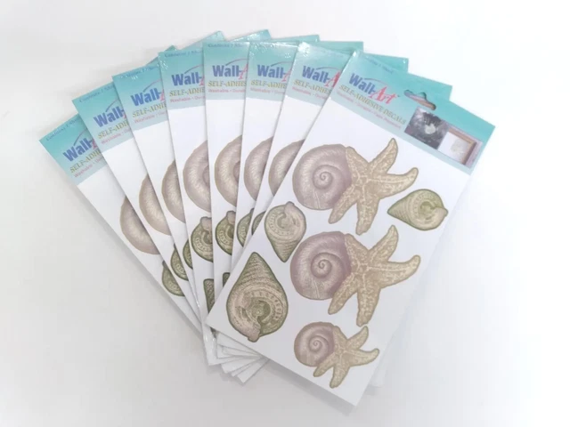 Sea Shells Decals Wall Art Self Adhesive Washable 8Pk NIP Junk Journal Crafts