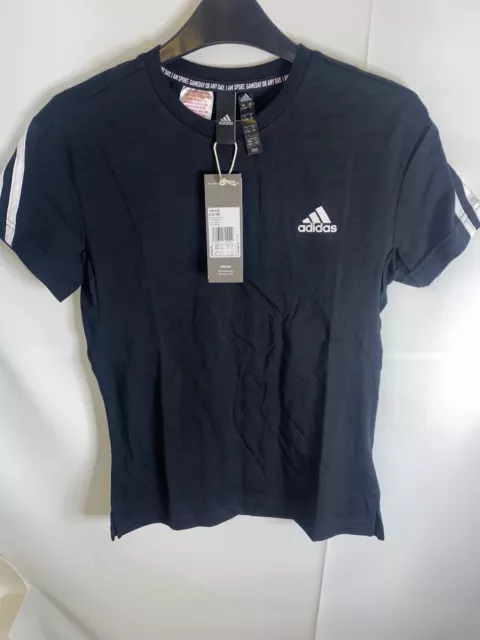 adidas Boys Black  3 Stripe T-Shirt Size 11-12 Years Brand New With Tags