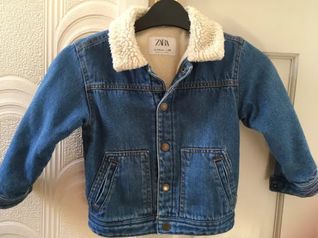 Zara boys blue denim shearling style jacket Age 2-3 years 98 CM