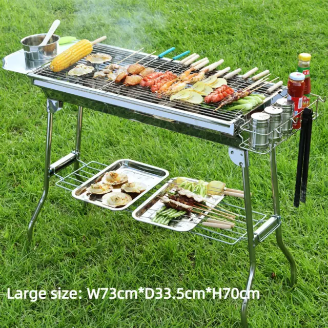 Outdoor Portable Stainless Steel Stove Charcoal Barbecue Grill Camping Cooking