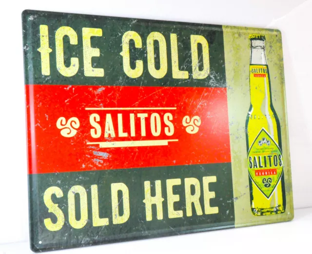 Salitos Bier, Werbeschild, Blechschild Reklameschild "ICE COLD-SOLD HERE"