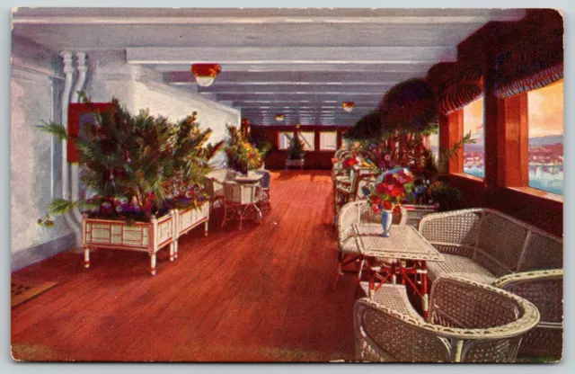 NGI Steamer~M/s Augustus Luxury Ocean Liner~Promenade Deck~Artist~1926 Postcard