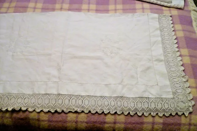 Pretty Antique Lace Edged Cotton Tablecloth - Hand Made 40" Square