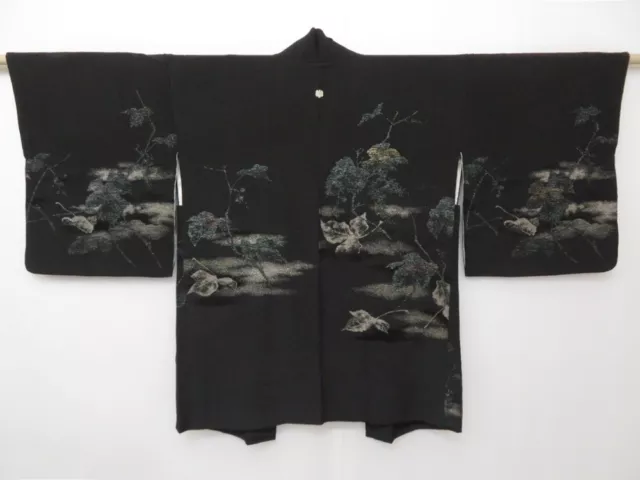 1628T08z550 Vintage Japanese Kimono Silk HAORI Branch Black