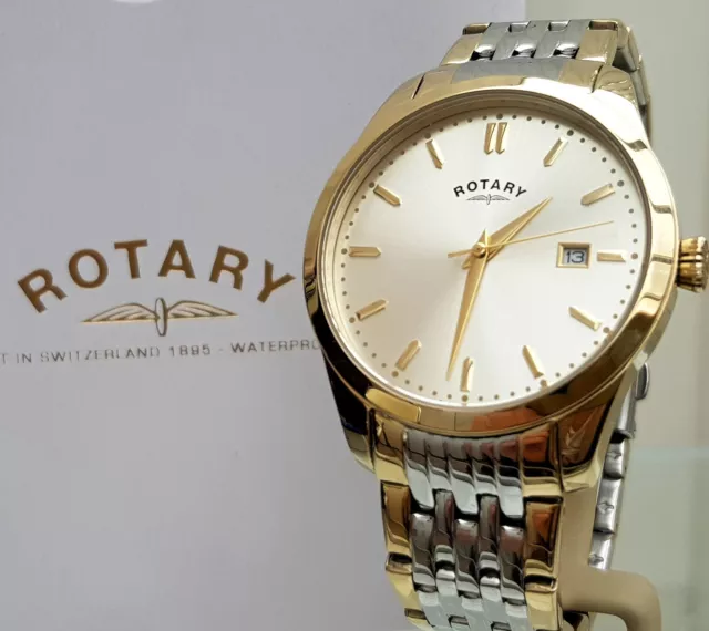 NEW ROTARY Mens watch 2 Tone bracelet Gold plated Champagne dial RRP £189