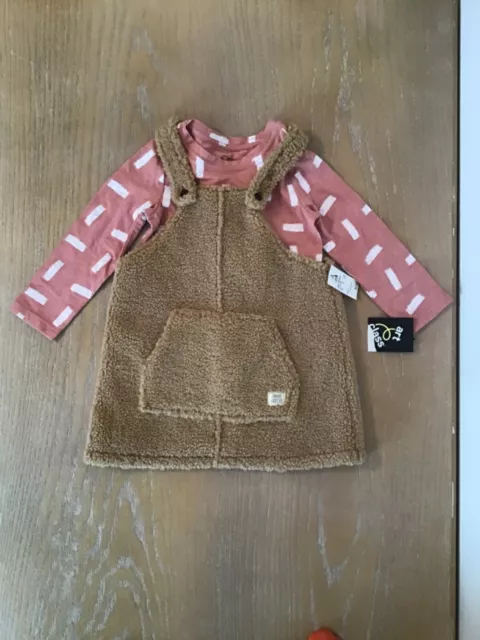 New! Girls Art Class 2 Piece Shirt and Sherpa Jumper Set Pink/Caramel Size 3T