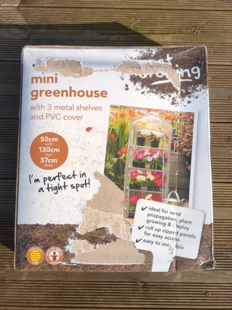 wilko Mini Greenhouse with 3 Metal Shelves and PVC cover Brand New