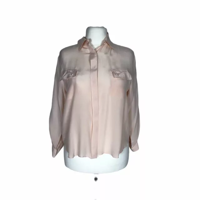 Camicia da donna Vintage elegante 100% pura seta blusa rosa antico cipria large