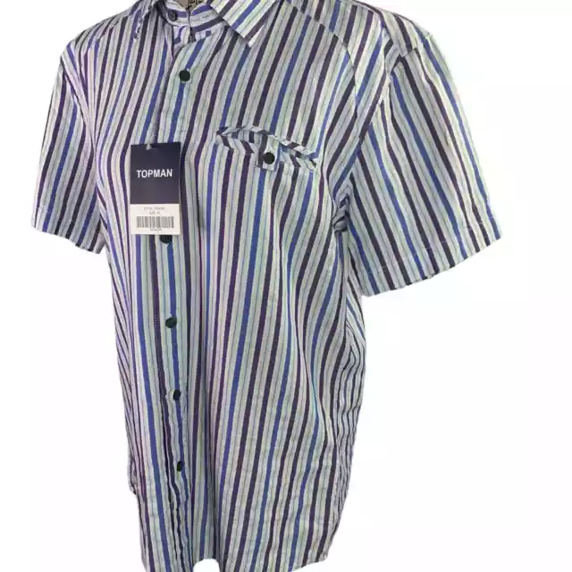 TOPMAN Vertical stripe Casual Shirt Button Down 100% Cotton Mens M NEW WITH TAGS 3