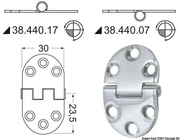 Charnière Inox 47x30 MM Marque Osculati 38.440.17
