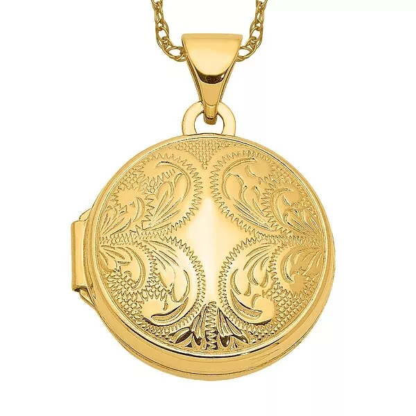 14K Yellow Gold Round Personalized Photo Locket Necklace Charm Pendant