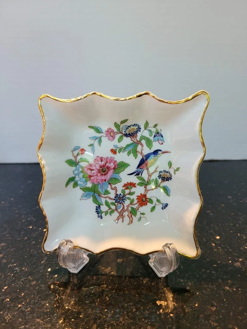 Aynsley Scalloped Trinket Dish Floral Bird Pattern Pembroke Fine Bone China