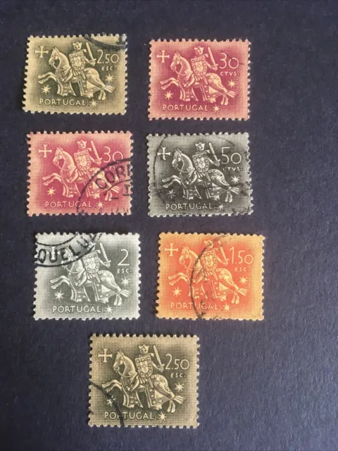 Portugal 7 Briefmarken Gestempelt an 1953 „Ritter zu Pferd“