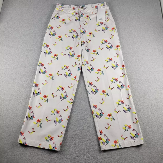 OBEY Carpenter Pants Womens 29 (29x28) White Floral Straight Leg High Waist NEW