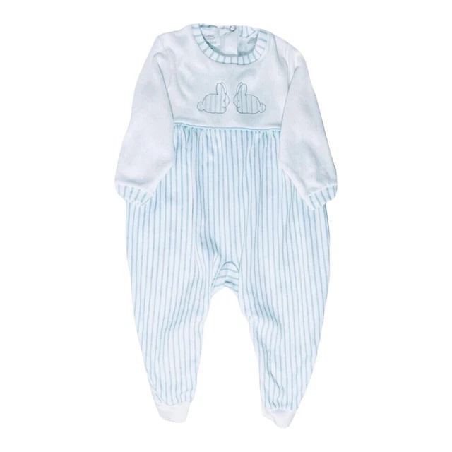 Vintage Baby Boys Coverall Carters Blue White Embroidered Bunnies Kids 6-9M
