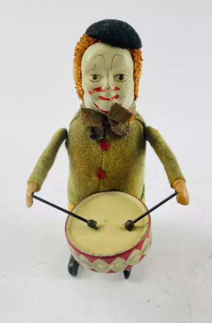 Schuco Tanzfigur Clown mit Trommel Trommler Uhrwerkantrieb